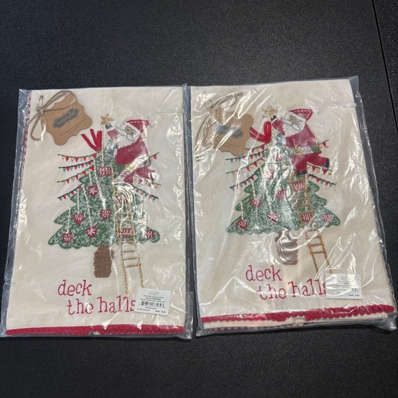 Mud Pie Other - festive Mud Pie embroidered Christmas hand towel Santa decor 2 pack new